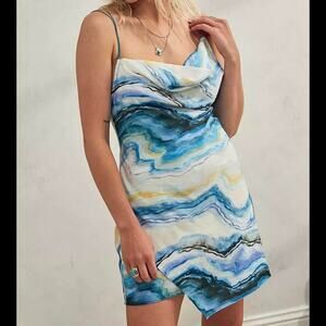 NWT UO Urban Outfitters Y2K Mini Dress Women XS Julia Asymmetrical Festival Blue